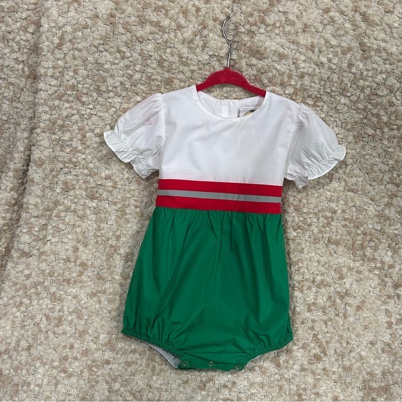 NWOT The Little Lamb white, red and green bubble romper with bow tie back 18mo - Picture 1 of 2